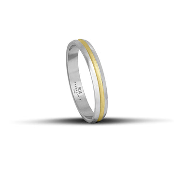 Δίχρωμες βέρες γάμου 3.5mm, λουστρέ λευκόχρυσος με λεπτή ματ χρυσή λωρίδα, χειροποίητης κατασκευής με ανατομικό σχεδιασμό.